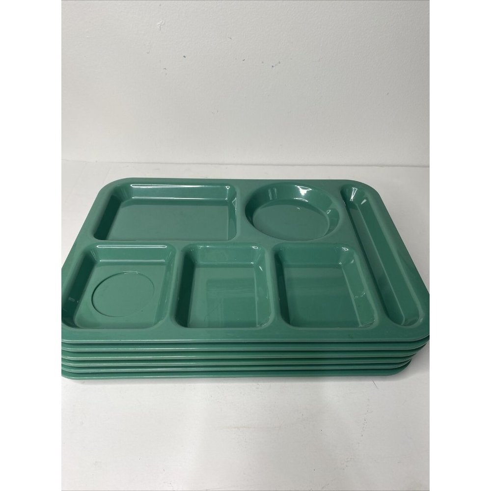 GET Green Lunch Cafeteria Food Tray 5 Section Divided Set of 6